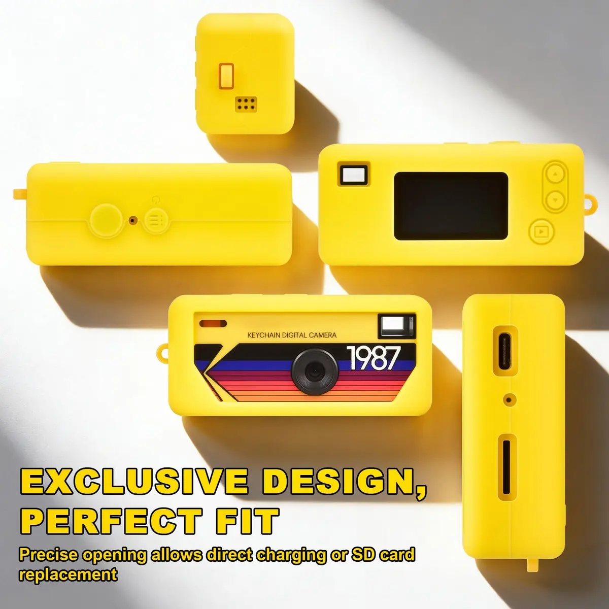 PAIYULE Silicone Case for Kodak CHARMERA Keychain Mini Digicam | Yellow, 2.4cm (0.94in) x 4.6cm (1.81in) x 6.7cm (2.64in) - view 3