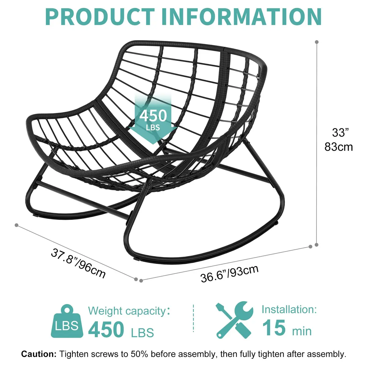 Fancyango Oversized Egg Rocking Chair for Indoor/Outdoor – All-Weather Wicker Rattan Lounge Chair with Cushion, Patio Rocker for Porch, Garden, or Balcony (Grey, 37.8" D x 36.6" W x 33" H) - view 6