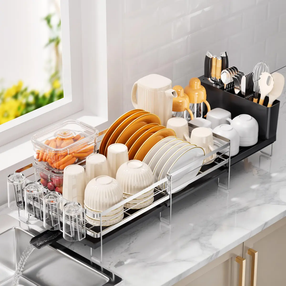 Delamu Stainless Steel Dish Drying Rack, Expandable, 13.4"-28.7" | Rust-Resistant & Foldable - main product image
