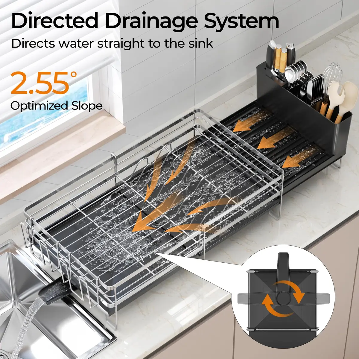 Delamu Stainless Steel Dish Drying Rack, Expandable, 13.4"-28.7" | Rust-Resistant & Foldable - view 5
