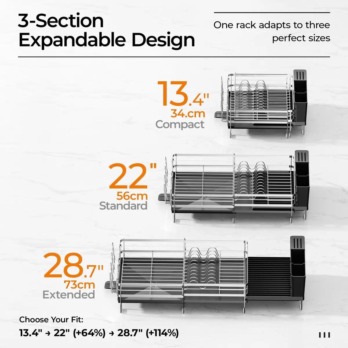 Delamu Stainless Steel Dish Drying Rack, Expandable, 13.4"-28.7" | Rust-Resistant & Foldable - view 6