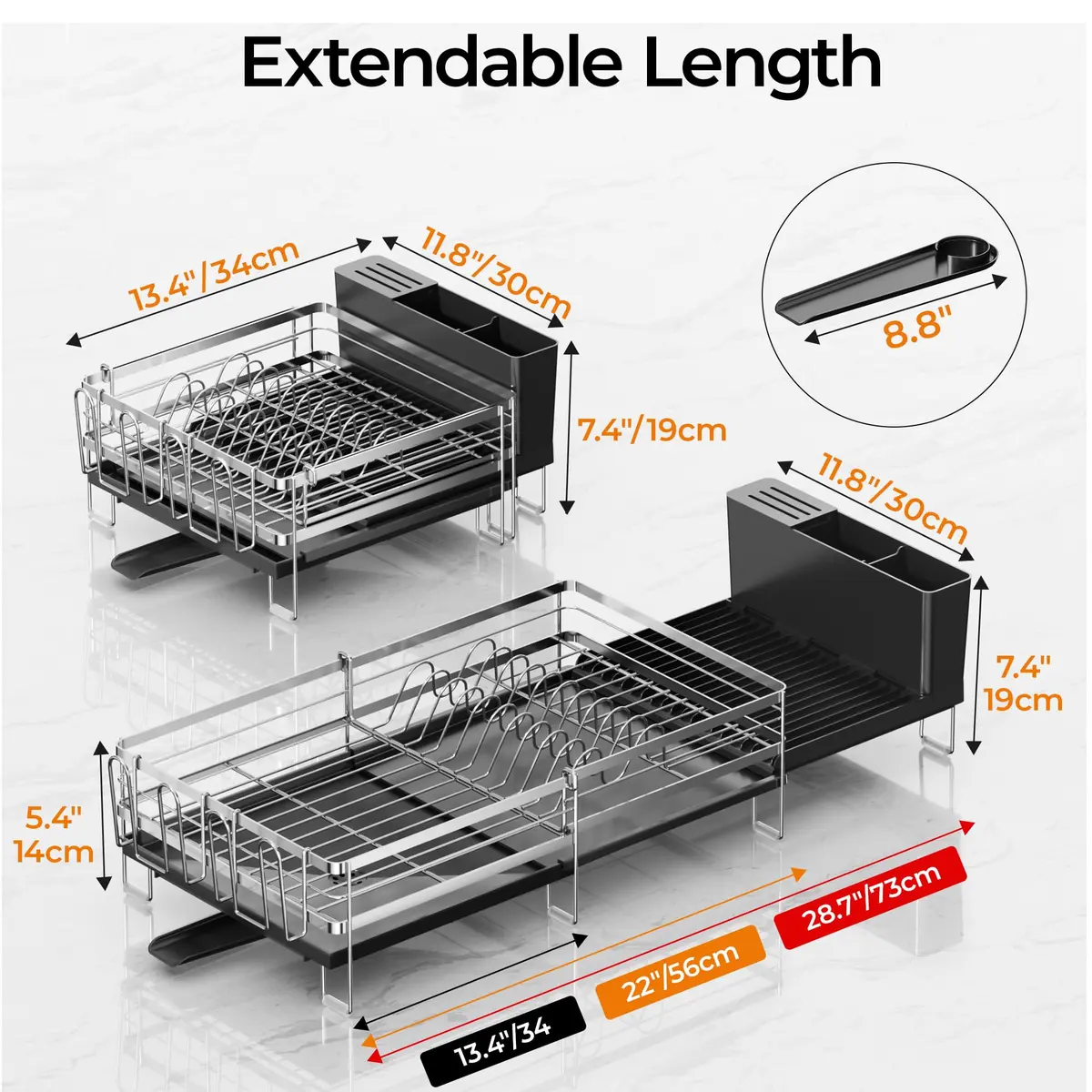 Delamu Stainless Steel Dish Drying Rack, Expandable, 13.4"-28.7" | Rust-Resistant & Foldable - view 7