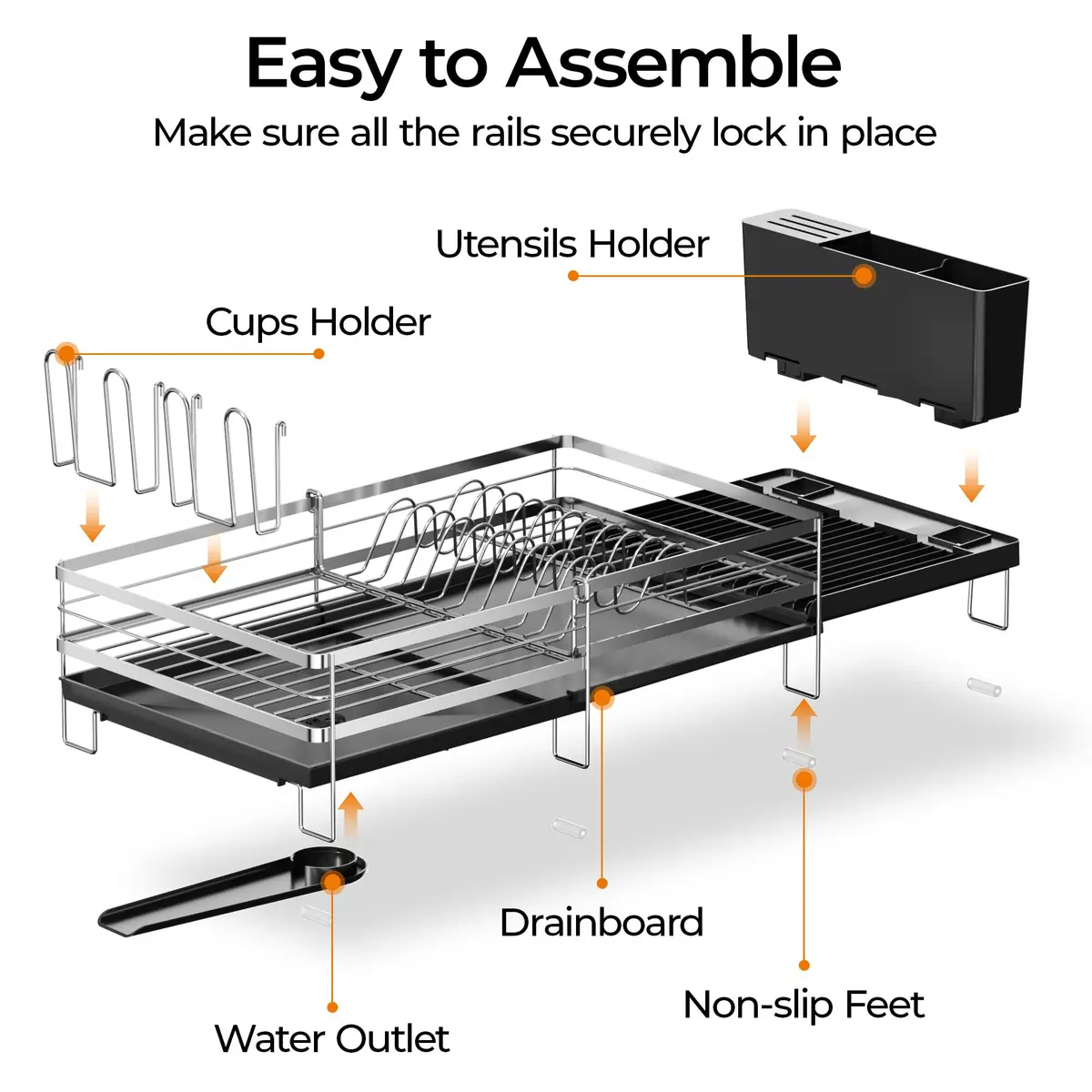 Delamu Stainless Steel Dish Drying Rack, Expandable, 13.4"-28.7" | Rust-Resistant & Foldable - view 8