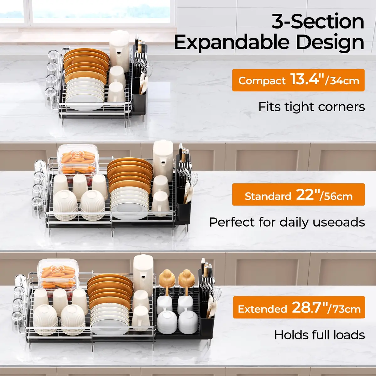 Delamu Stainless Steel Dish Drying Rack, Expandable, 13.4"-28.7" | Rust-Resistant & Foldable - view 2