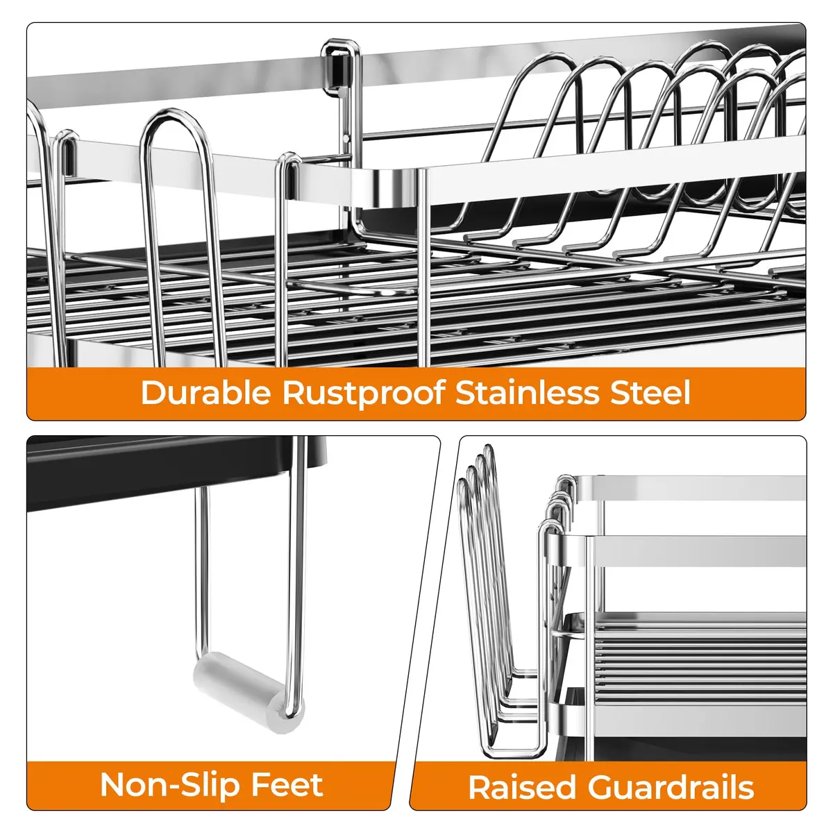 Delamu Stainless Steel Dish Drying Rack, Expandable, 13.4"-28.7" | Rust-Resistant & Foldable - view 4