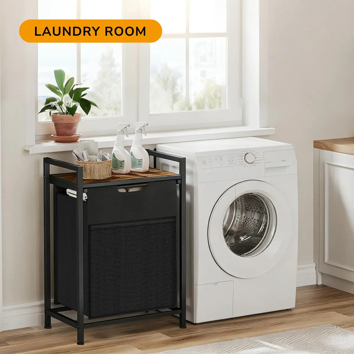 BRITEMART Laundry Hamper with Shelf 69L | Metal Frame, Lockable Wheels, Removable Bags - view 9