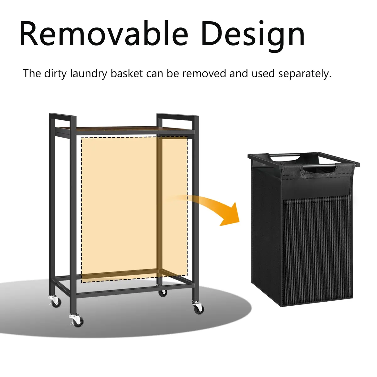 BRITEMART Laundry Hamper with Shelf 69L | Metal Frame, Lockable Wheels, Removable Bags - view 2