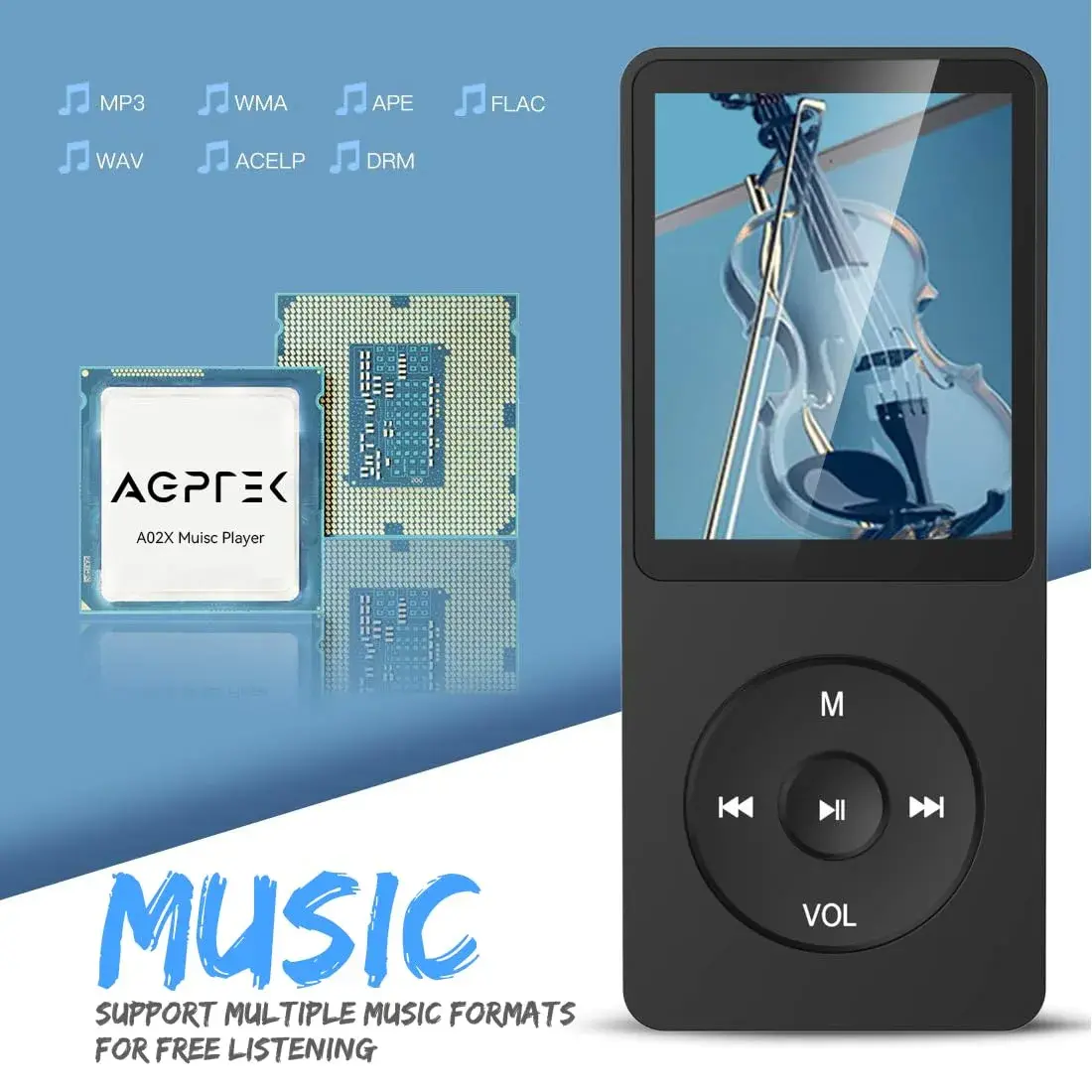 AGPTEK A02 MP3 Player 32GB Black | 70 Hours Playback - view 3