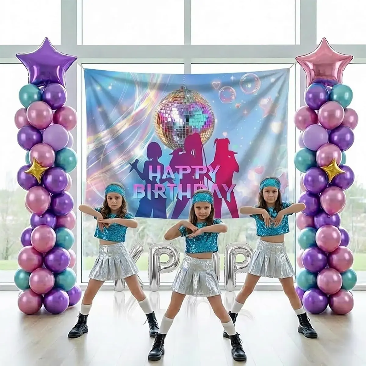 froufing Purple Green Pink Balloon Arch Garland Kit with Kpop Letter Mylar Balloons (91 Count) - view 5