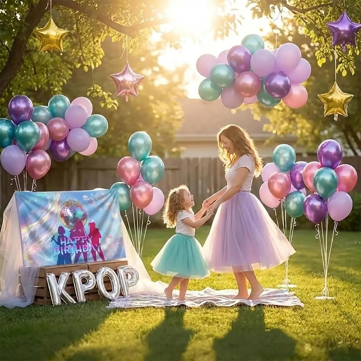 froufing Purple Green Pink Balloon Arch Garland Kit with Kpop Letter Mylar Balloons (91 Count) - view 3