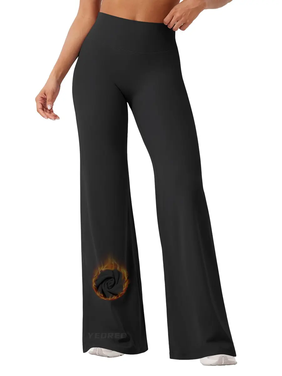 YEOREO Womens Straight Leggings 33" Thin Fleece Black | High Waist, Soft, Stretchy for Yoga & Workout - main product image