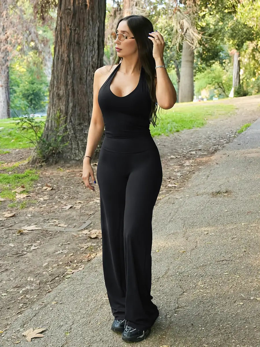 YEOREO Womens Straight Leggings 33" Thin Fleece Black | High Waist, Soft, Stretchy for Yoga & Workout - view 6