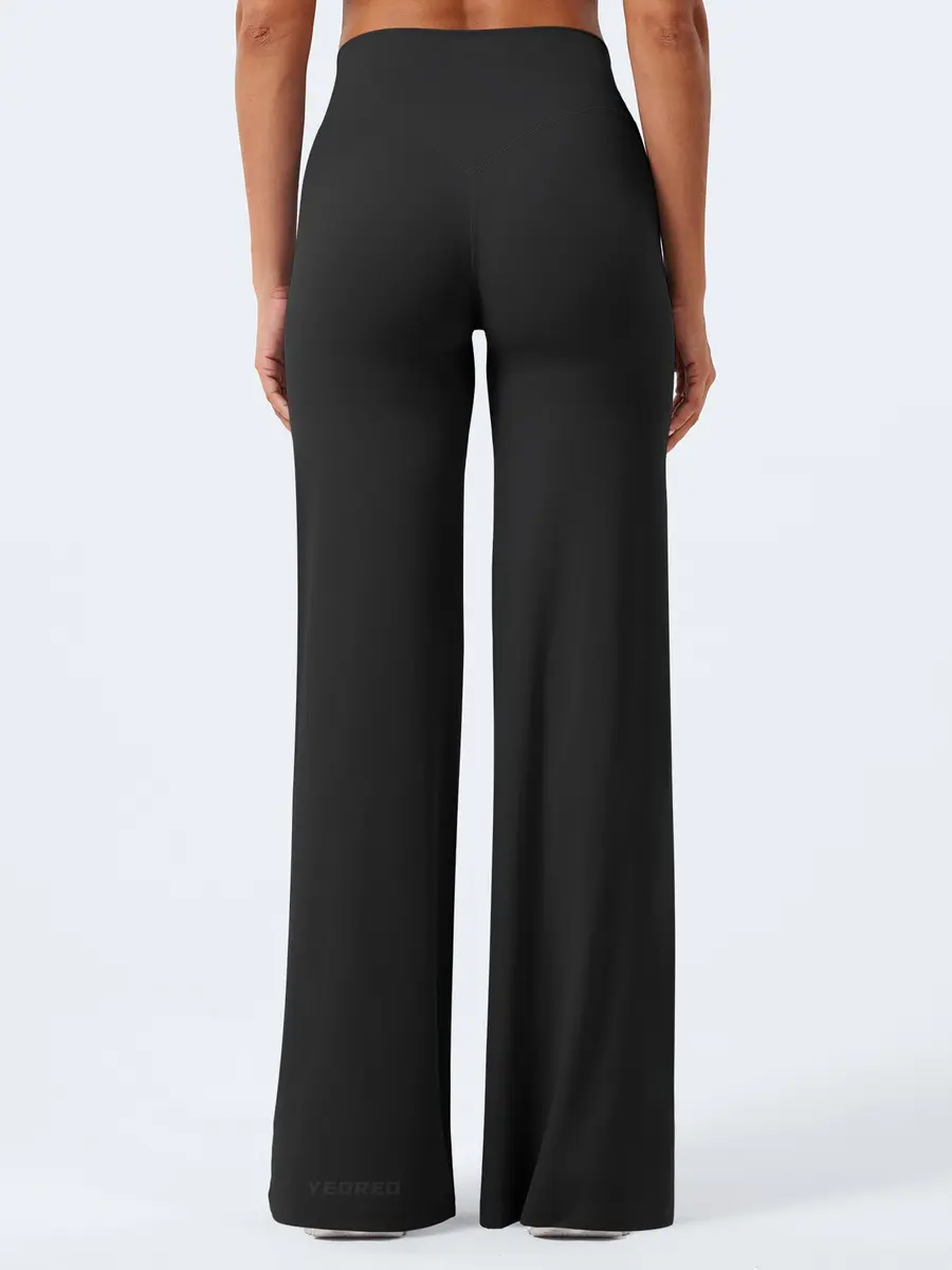 YEOREO Womens Straight Leggings 33" Thin Fleece Black | High Waist, Soft, Stretchy for Yoga & Workout - view 2