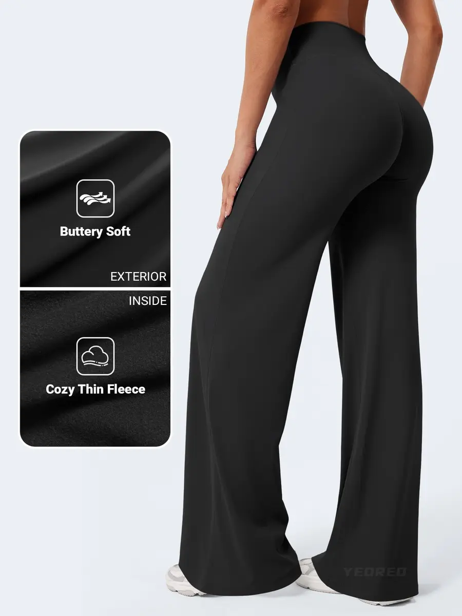 YEOREO Womens Straight Leggings 33" Thin Fleece Black | High Waist, Soft, Stretchy for Yoga & Workout - view 4