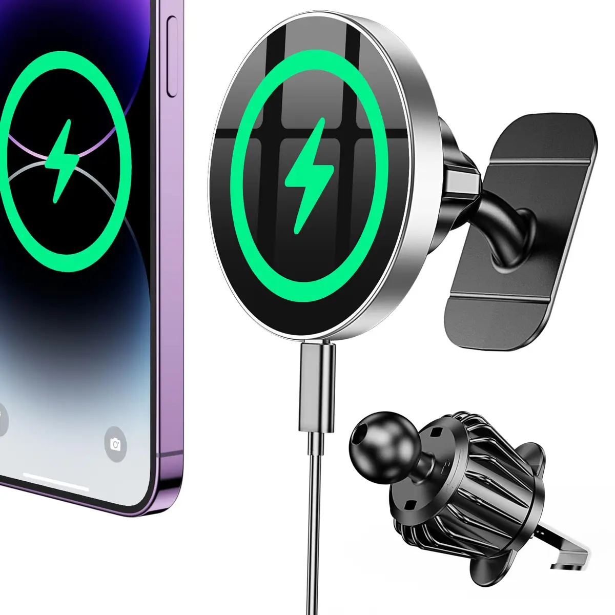 Coolpow Magsafe Car Mount Charger 15W | Magnetic Wireless Car Charger for iPhone - main product image