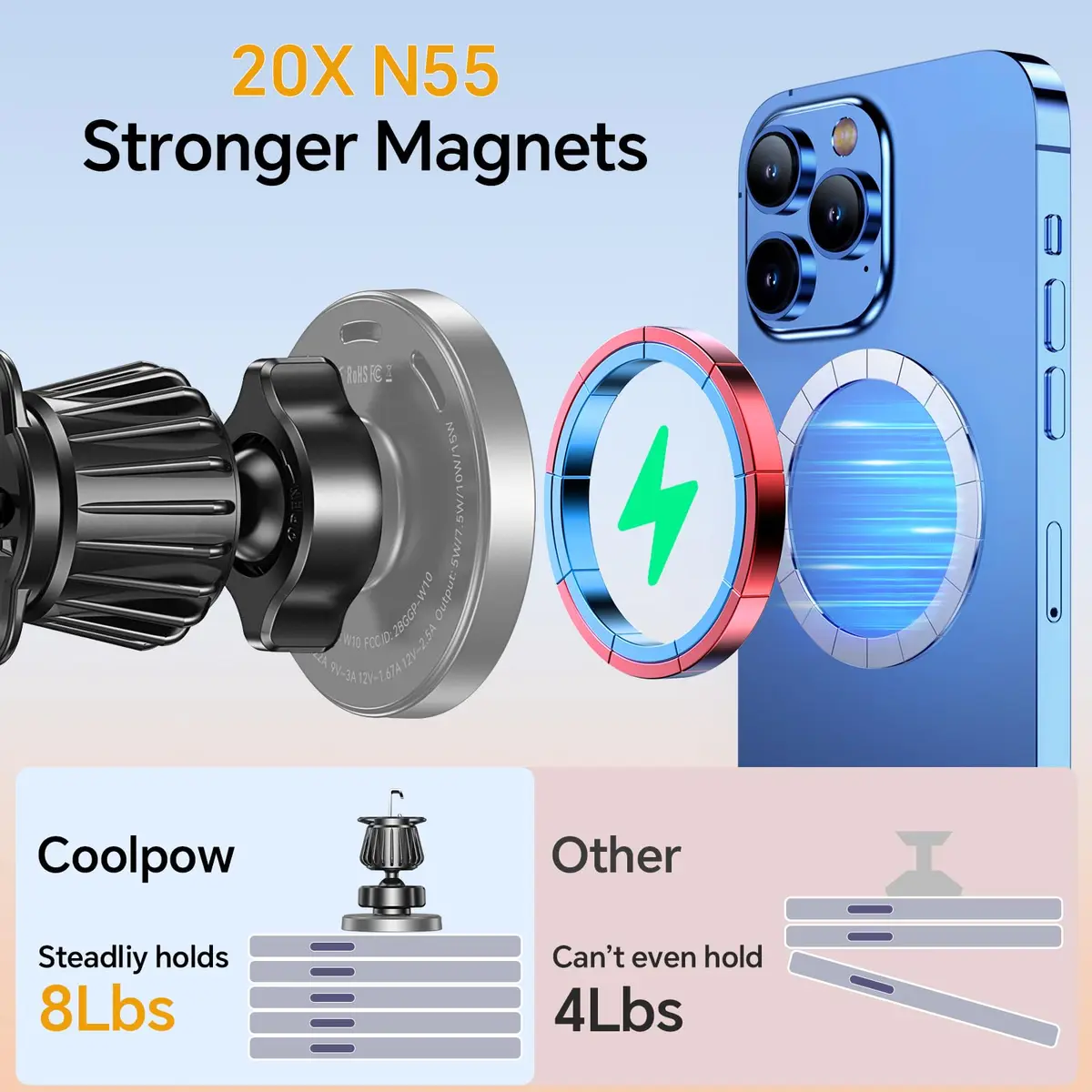 Coolpow Magsafe Car Mount Charger 15W | Magnetic Wireless Car Charger for iPhone - view 5