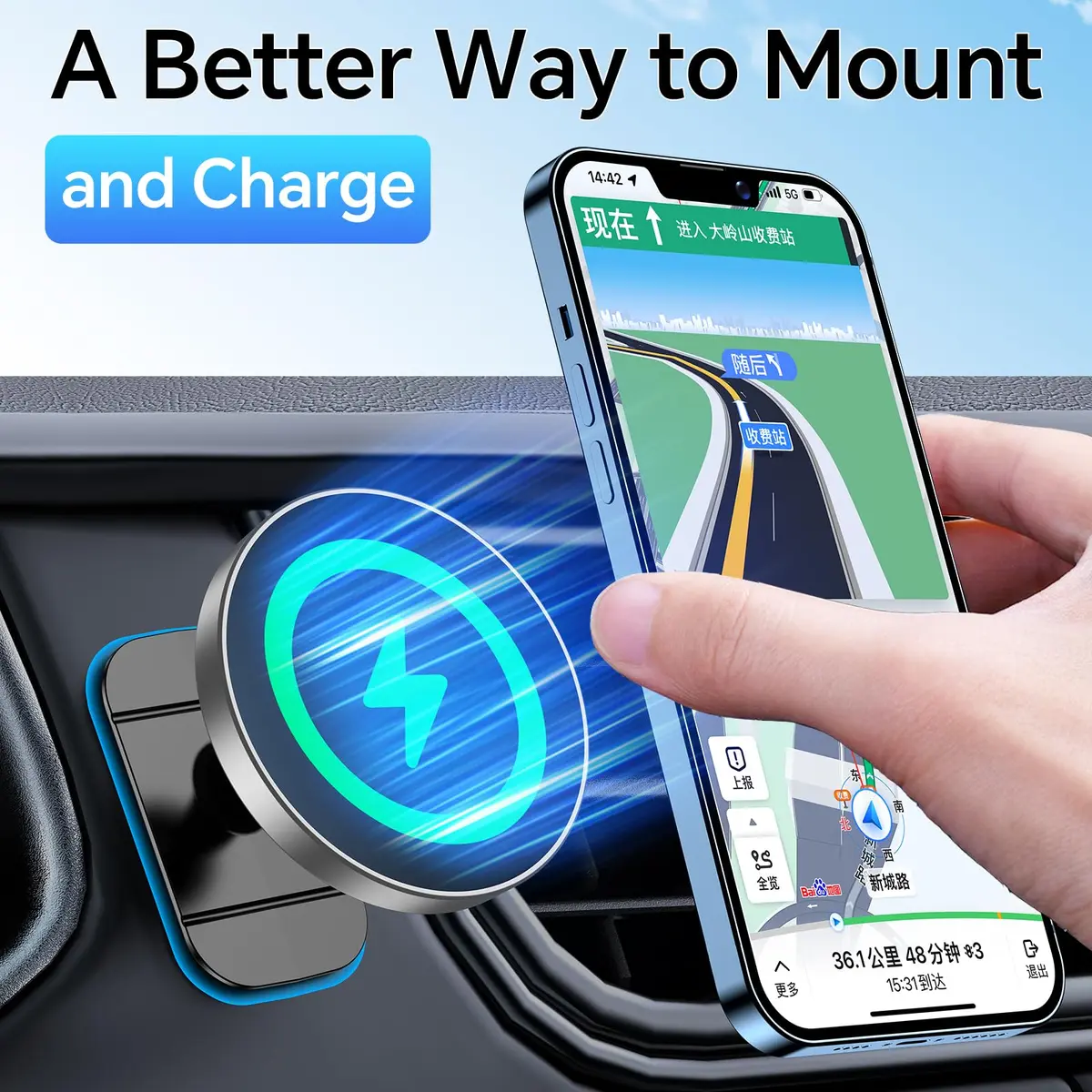 Coolpow Magsafe Car Mount Charger 15W | Magnetic Wireless Car Charger for iPhone - view 4