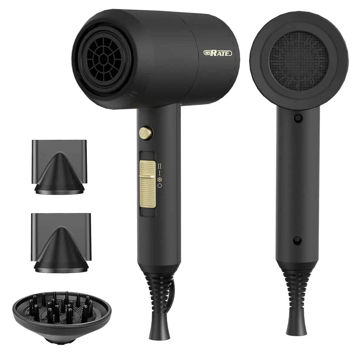 SHRATE Ionic Hair Dryer with Diffuser & Nozzle | Low Noise, 1800W, Compact & Portable for All Hair Types - main product image