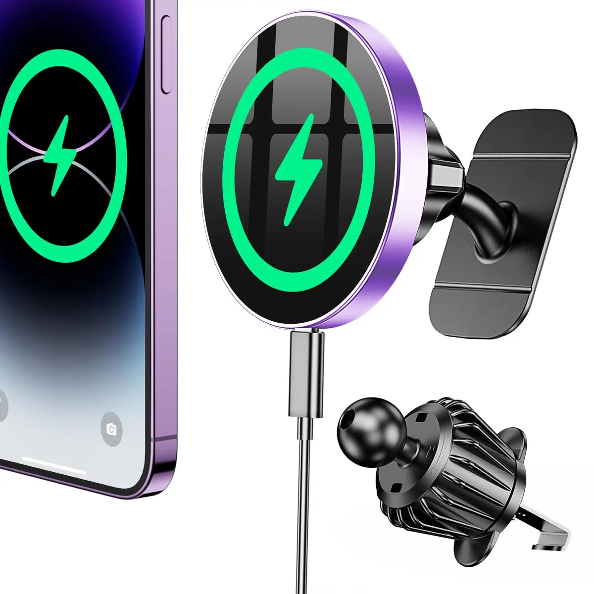 Coolpow Magsafe Car Mount Charger 15W | Magnetic Wireless Car Charger for iPhone - main product image