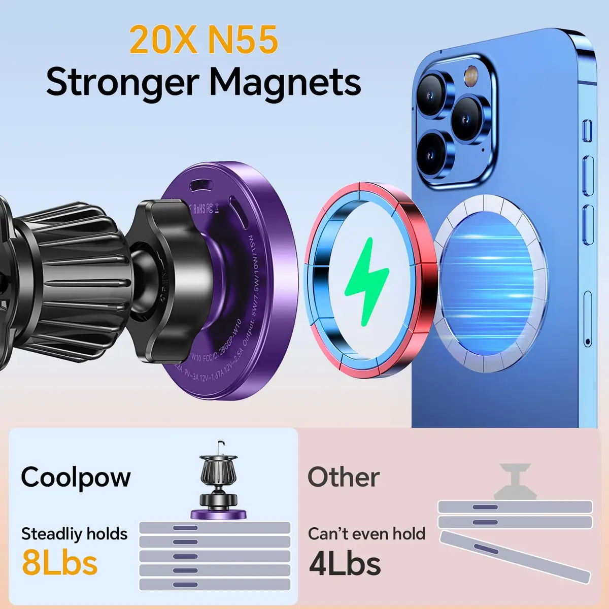 Coolpow Magsafe Car Mount Charger 15W | Magnetic Wireless Car Charger for iPhone - view 5