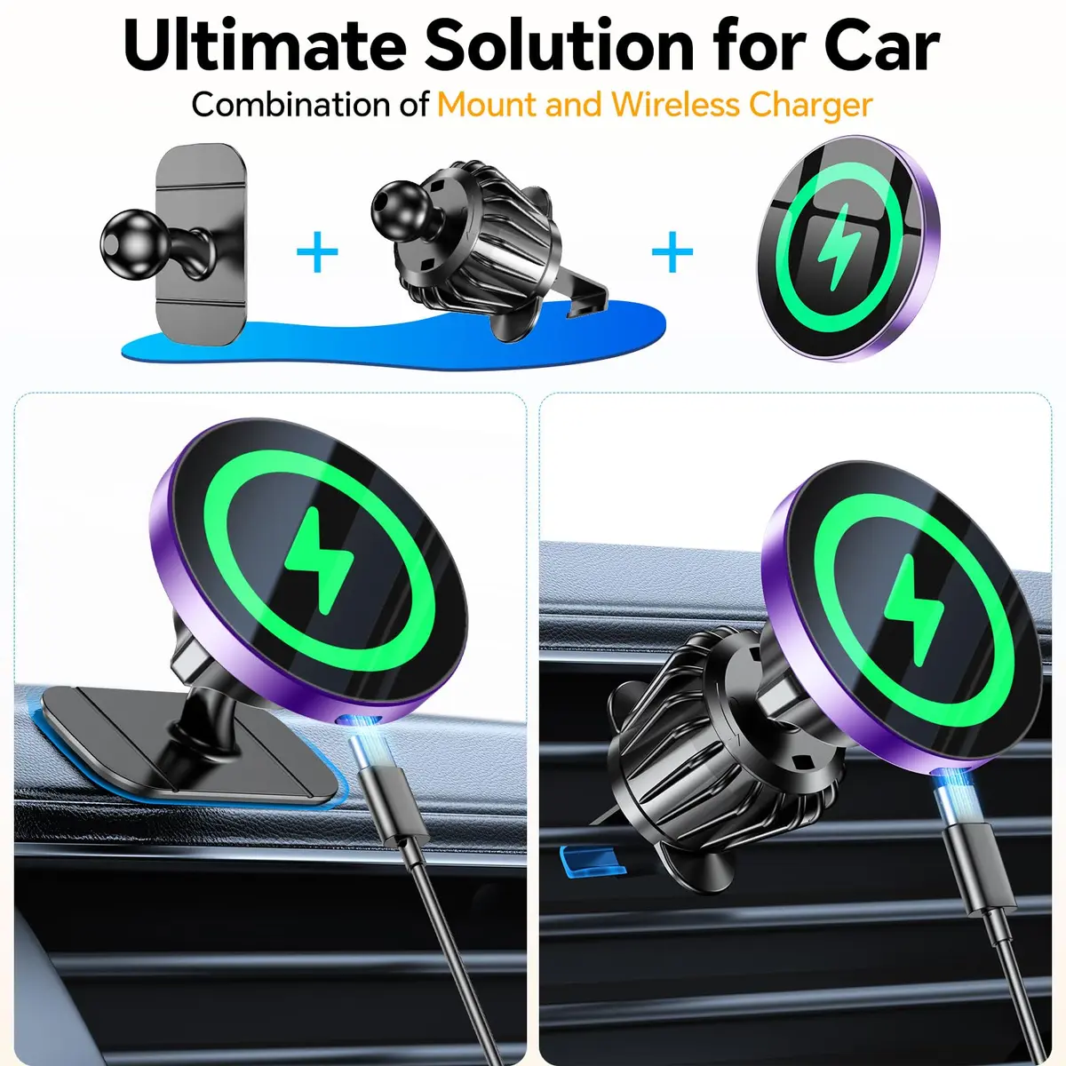 Coolpow Magsafe Car Mount Charger 15W | Magnetic Wireless Car Charger for iPhone - view 2