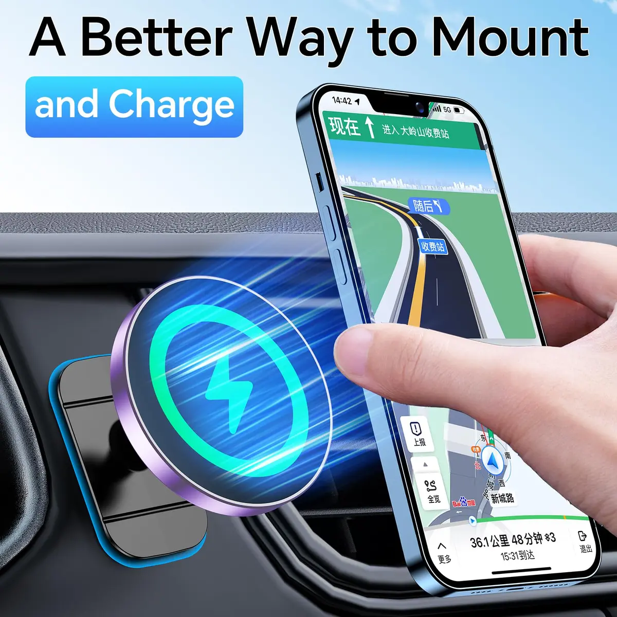 Coolpow Magsafe Car Mount Charger 15W | Magnetic Wireless Car Charger for iPhone - view 4