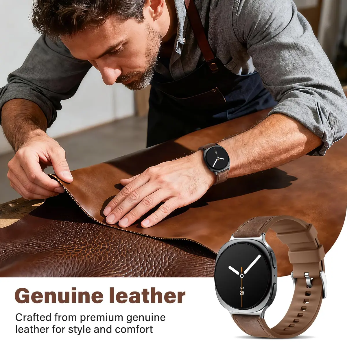 Dirrelo Hybrid Leather Silicone Watch Band for Galaxy Watch 8/9 40mm/44mm & Classic 46mm | Comfortable & Durable - view 5