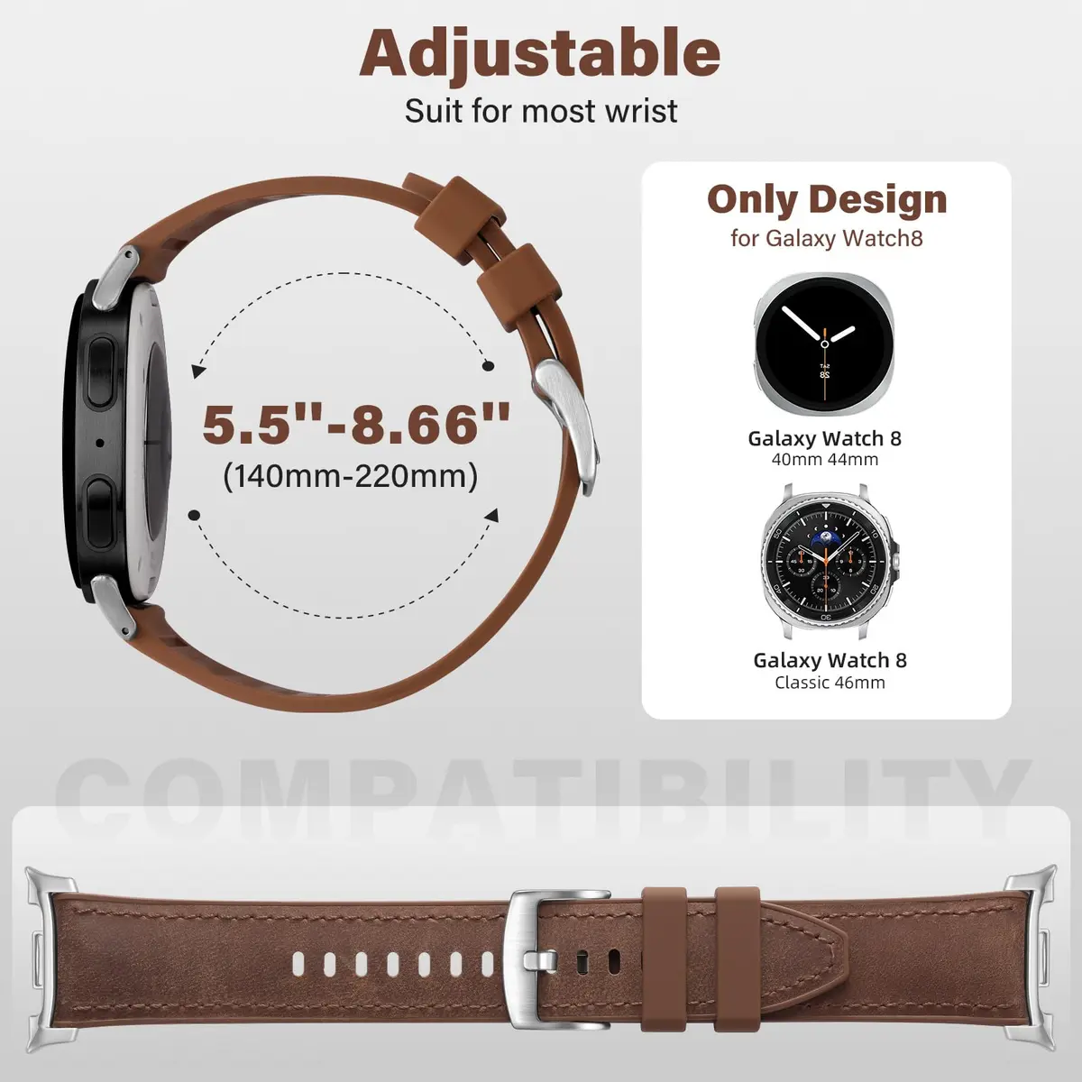 Dirrelo Hybrid Leather Silicone Watch Band for Galaxy Watch 8/9 40mm/44mm & Classic 46mm | Comfortable & Durable - view 6