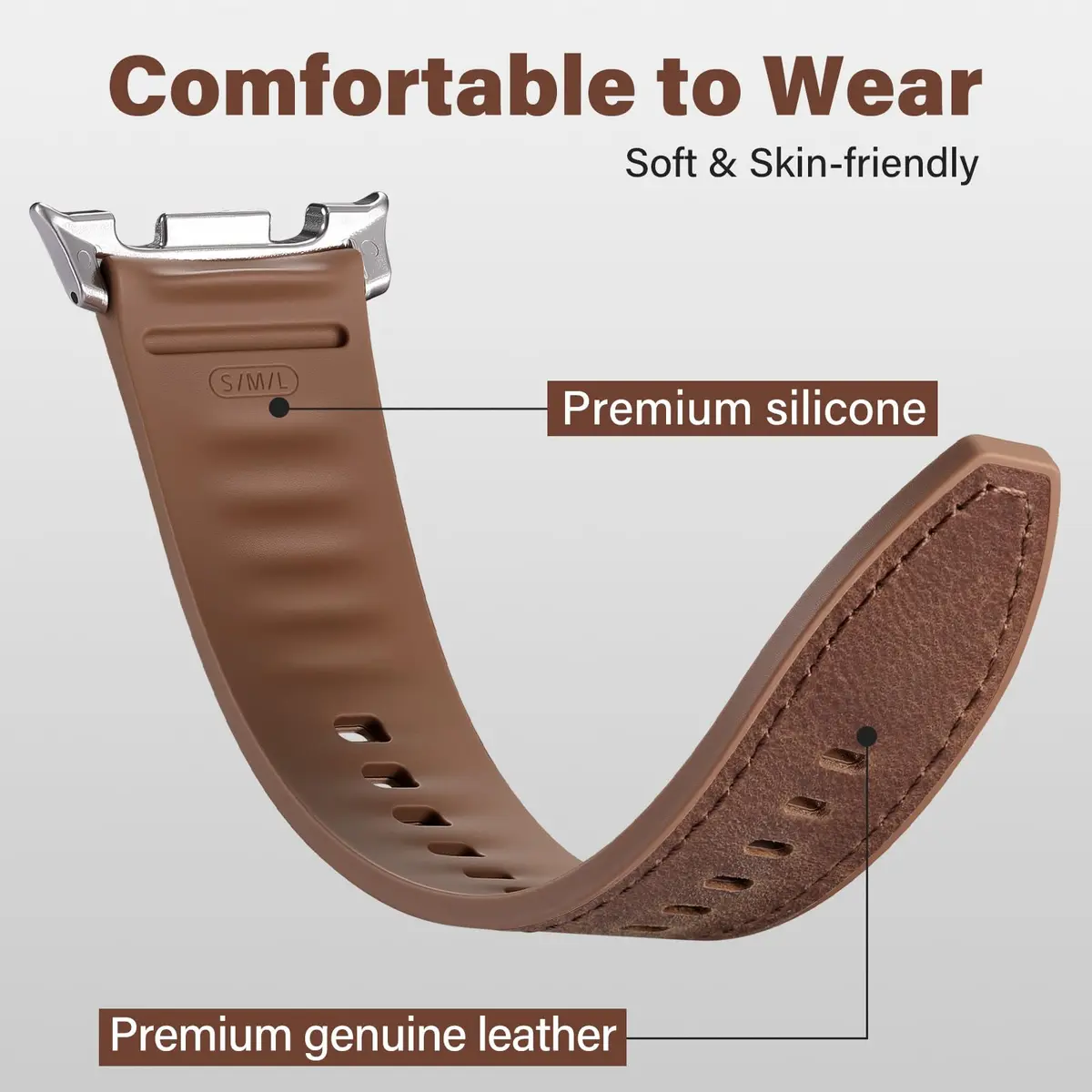 Dirrelo Hybrid Leather Silicone Watch Band for Galaxy Watch 8/9 40mm/44mm & Classic 46mm | Comfortable & Durable - view 3