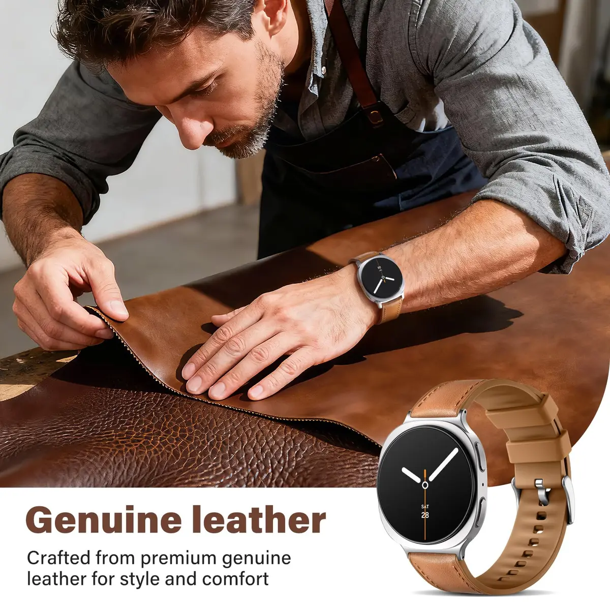 Dirrelo Hybrid Leather & Silicone Watch Band Compatible with Samsung Galaxy Watch 8/9 40mm/44mm & Classic 46mm | Breathable, Sweat-Resistant, Hypoallergenic - view 5