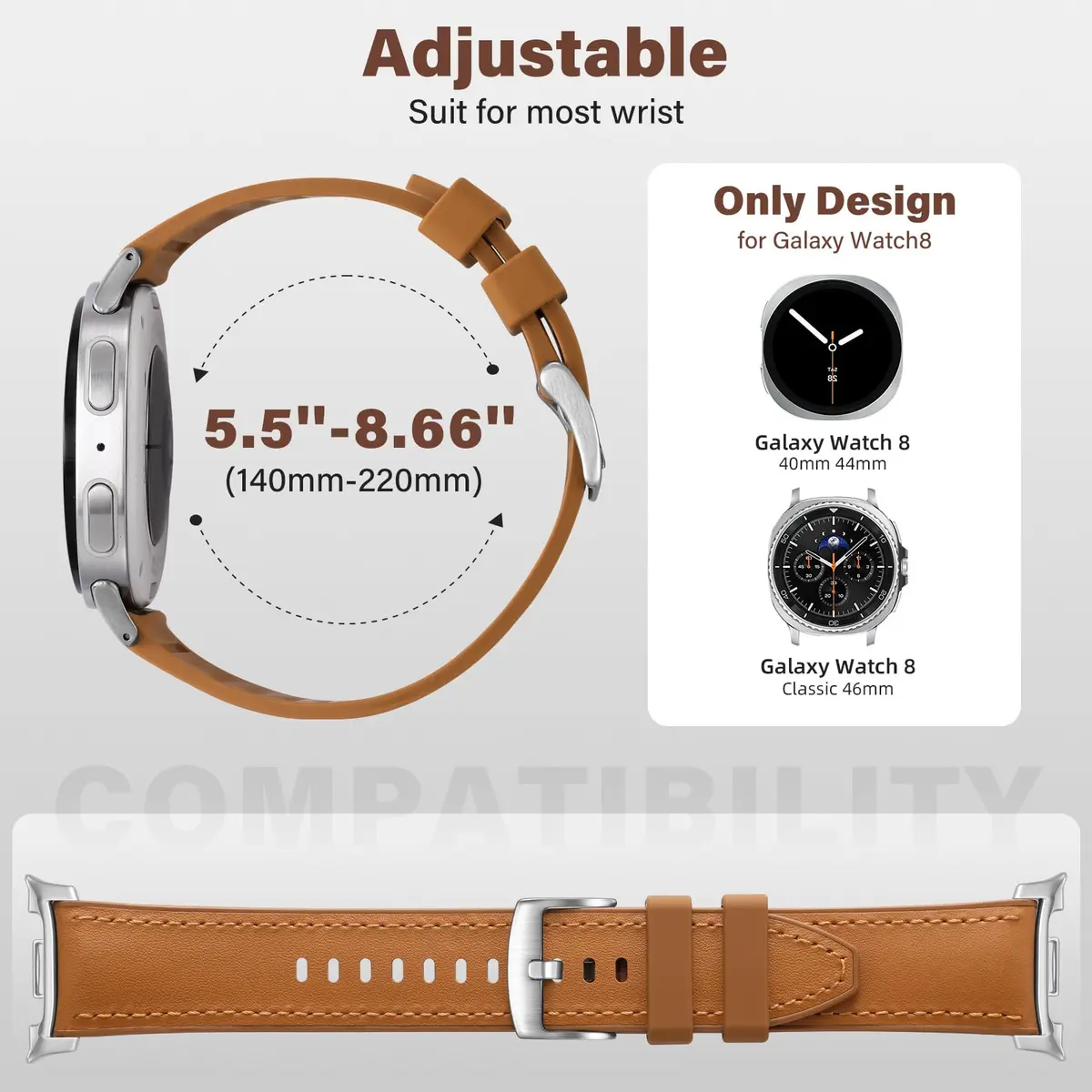 Dirrelo Hybrid Leather & Silicone Watch Band Compatible with Samsung Galaxy Watch 8/9 40mm/44mm & Classic 46mm | Breathable, Sweat-Resistant, Hypoallergenic - view 6