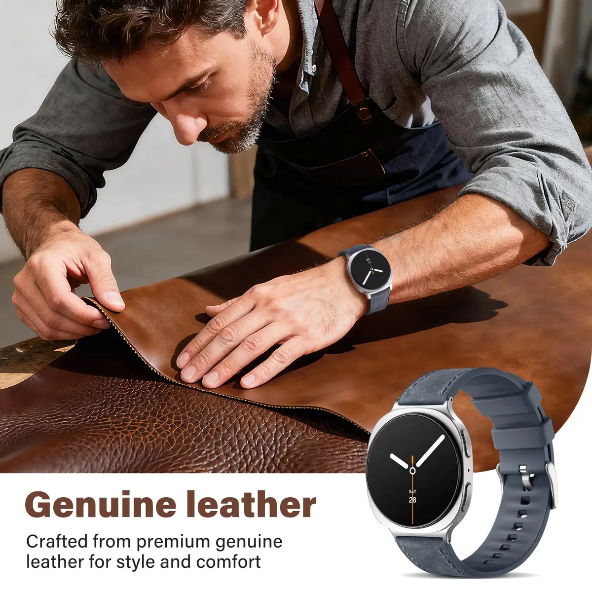 Dirrelo Hybrid Leather & Silicone Watch Band Compatible with Samsung Galaxy Watch 8/9 40mm/44mm & Classic 46mm | Breathable, Sweat-Resistant, Hypoallergenic - view 5