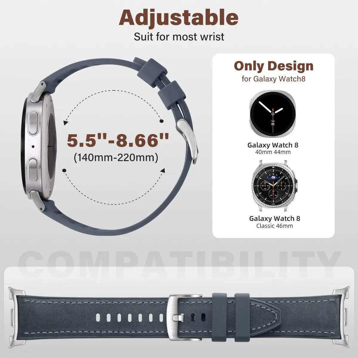 Dirrelo Hybrid Leather & Silicone Watch Band Compatible with Samsung Galaxy Watch 8/9 40mm/44mm & Classic 46mm | Breathable, Sweat-Resistant, Hypoallergenic - view 6