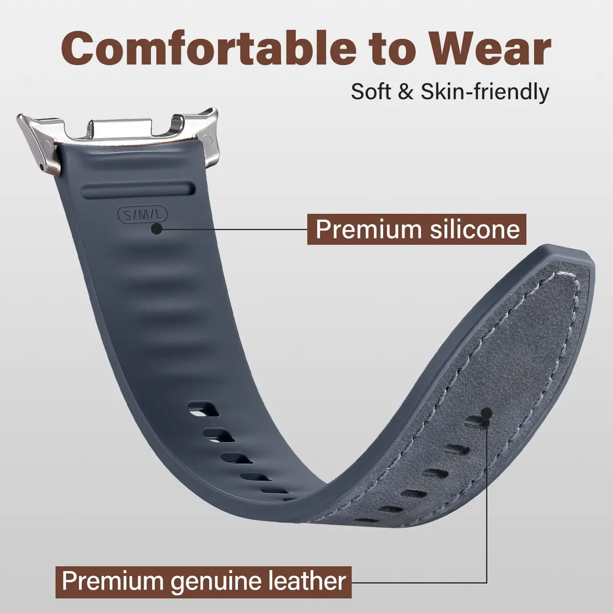Dirrelo Hybrid Leather & Silicone Watch Band Compatible with Samsung Galaxy Watch 8/9 40mm/44mm & Classic 46mm | Breathable, Sweat-Resistant, Hypoallergenic - view 3