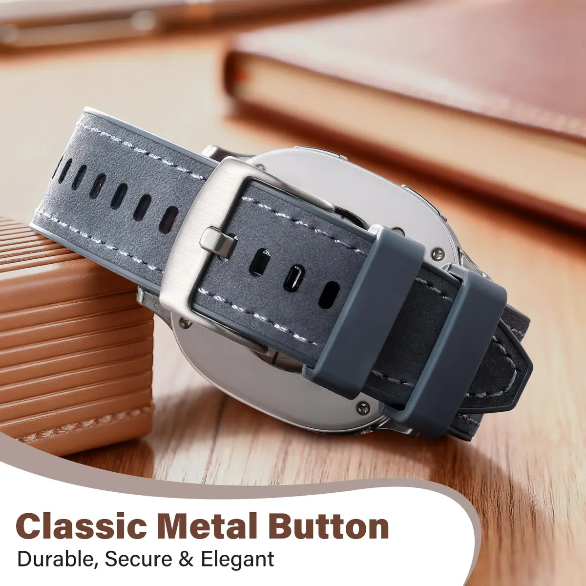 Dirrelo Hybrid Leather & Silicone Watch Band Compatible with Samsung Galaxy Watch 8/9 40mm/44mm & Classic 46mm | Breathable, Sweat-Resistant, Hypoallergenic - view 4