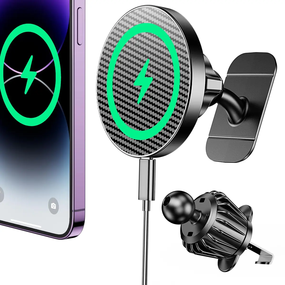 Coolpow Magsafe Car Mount Charger 15W | Magnetic Wireless Car Charger for iPhone - main product image
