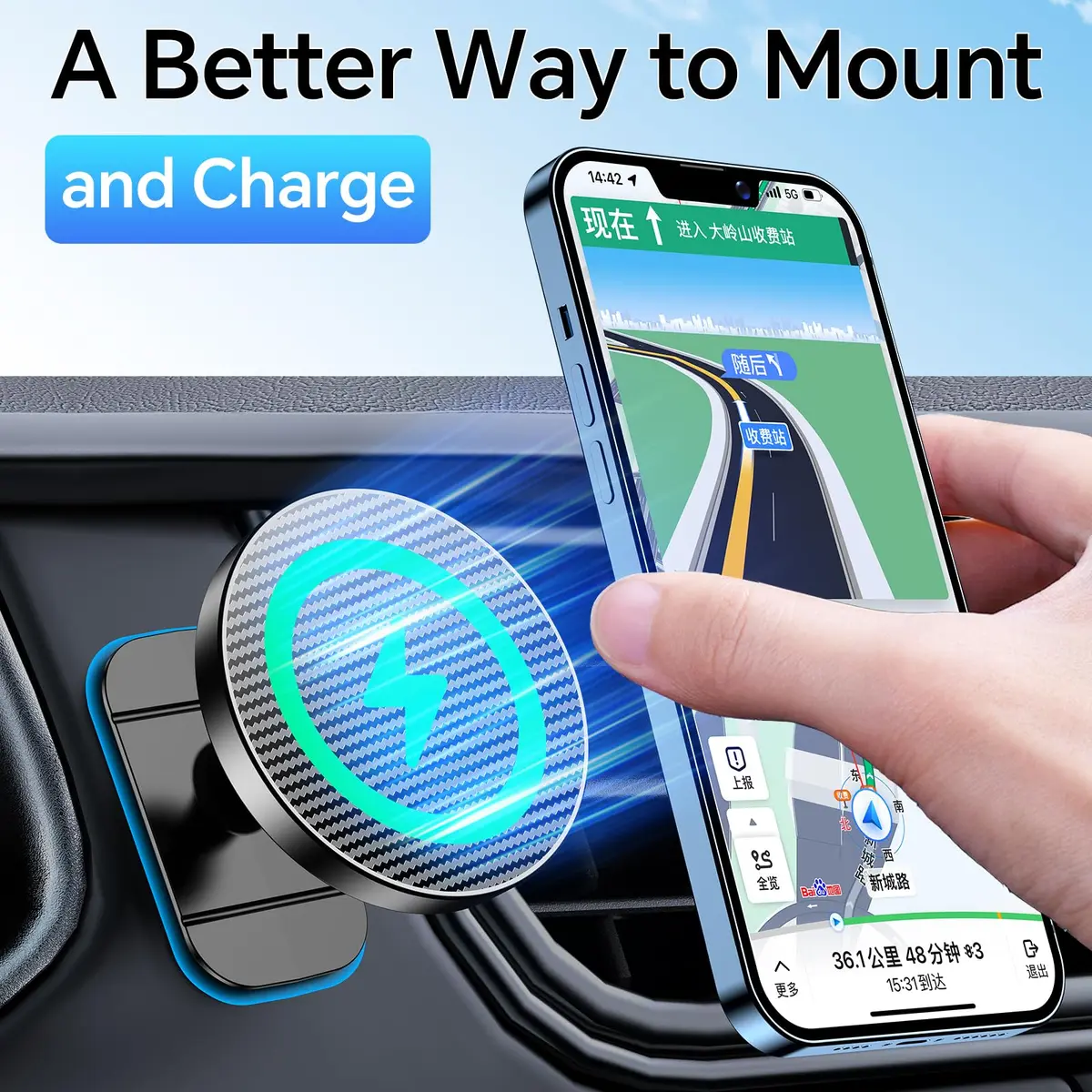 Coolpow Magsafe Car Mount Charger 15W | Magnetic Wireless Car Charger for iPhone - view 5