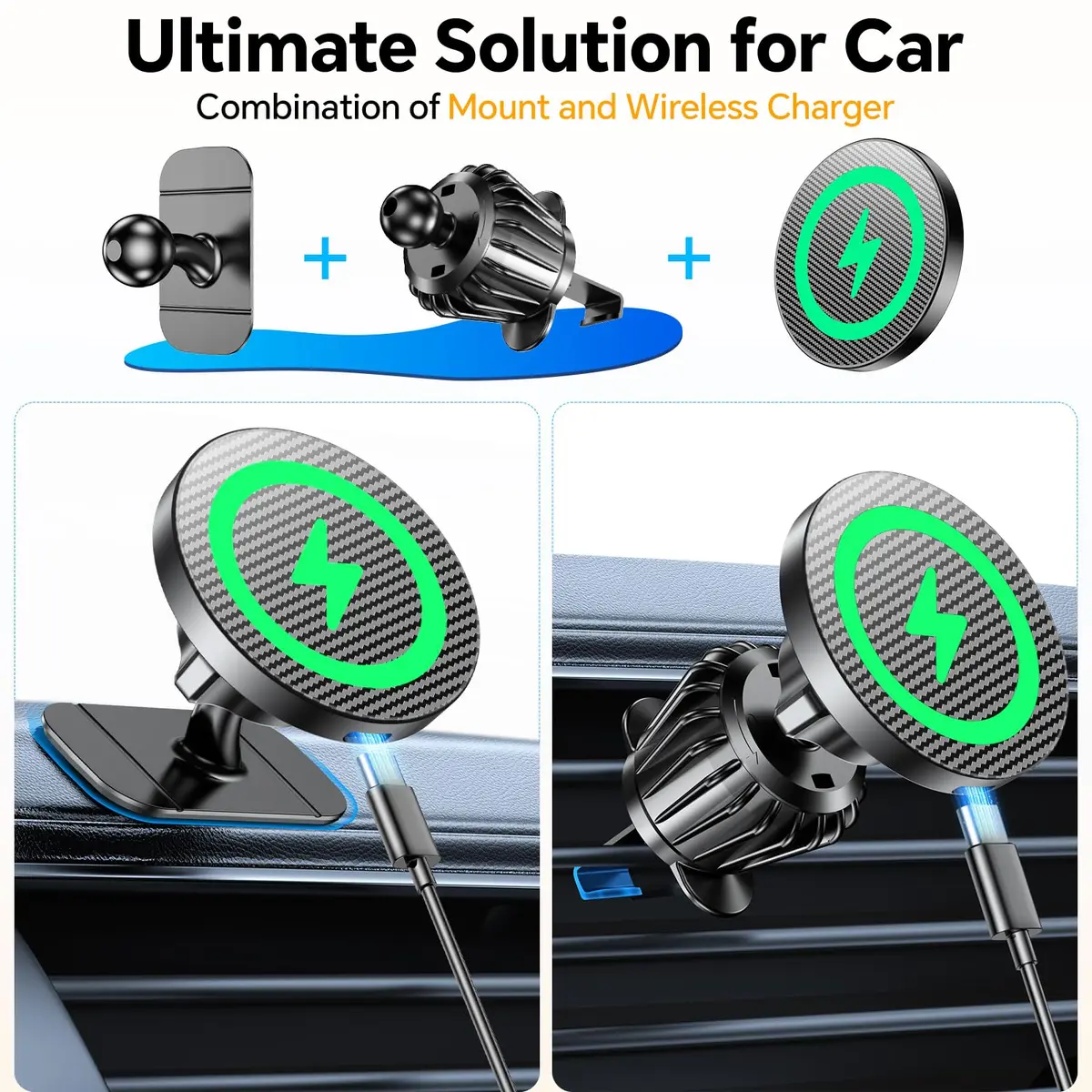 Coolpow Magsafe Car Mount Charger 15W | Magnetic Wireless Car Charger for iPhone - view 2