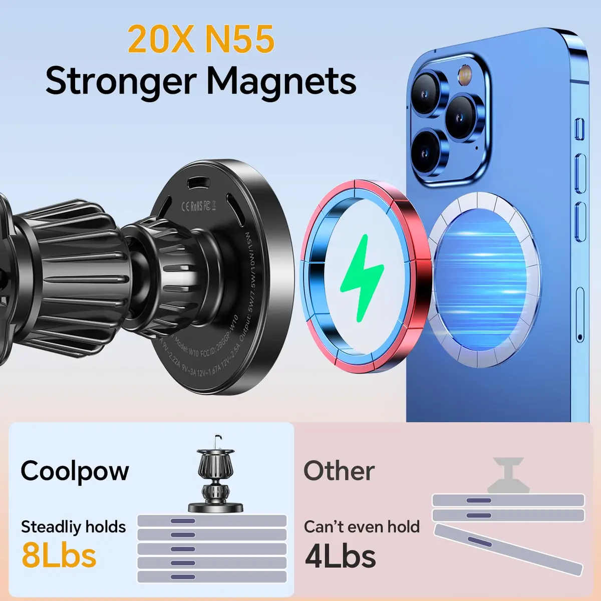 Coolpow Magsafe Car Mount Charger 15W | Magnetic Wireless Car Charger for iPhone - view 4