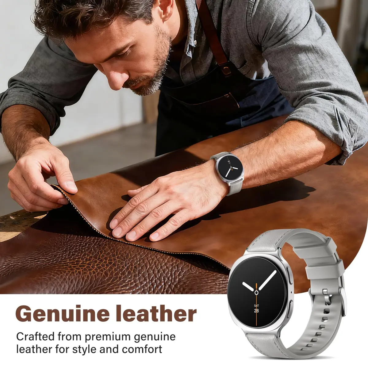 Dirrelo Watch Band Compatible for Samsung Galaxy Watch 8 & 9 40mm/44mm & Classic 46mm | Leather & Silicone Hybrid - view 5