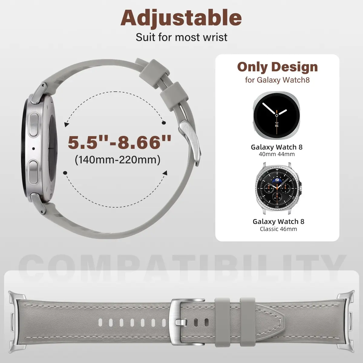 Dirrelo Watch Band Compatible for Samsung Galaxy Watch 8 & 9 40mm/44mm & Classic 46mm | Leather & Silicone Hybrid - view 6