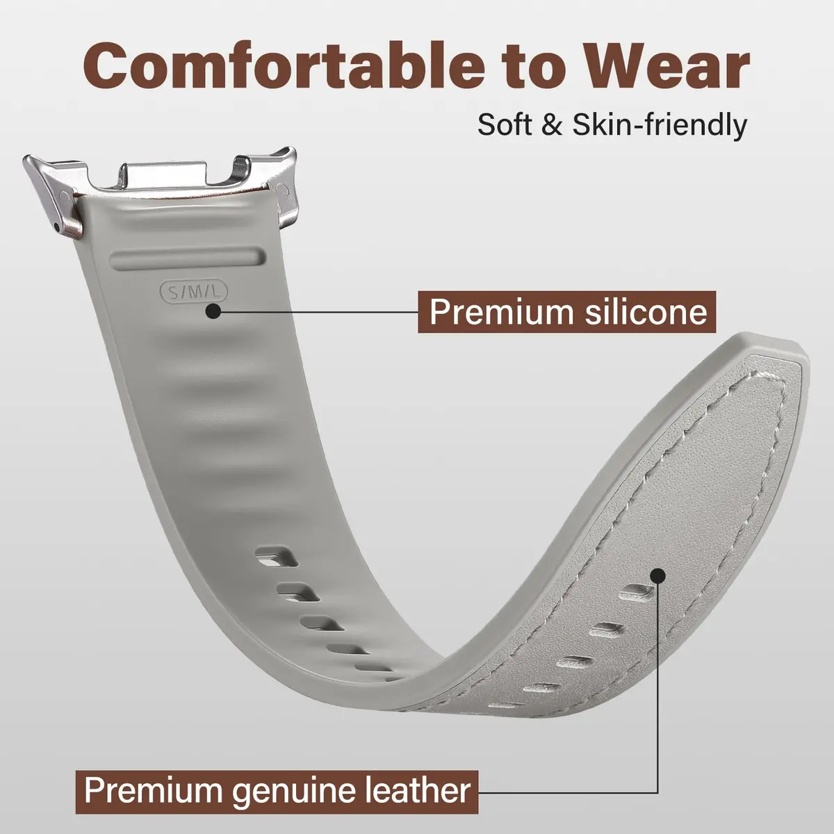 Dirrelo Watch Band Compatible for Samsung Galaxy Watch 8 & 9 40mm/44mm & Classic 46mm | Leather & Silicone Hybrid - view 3