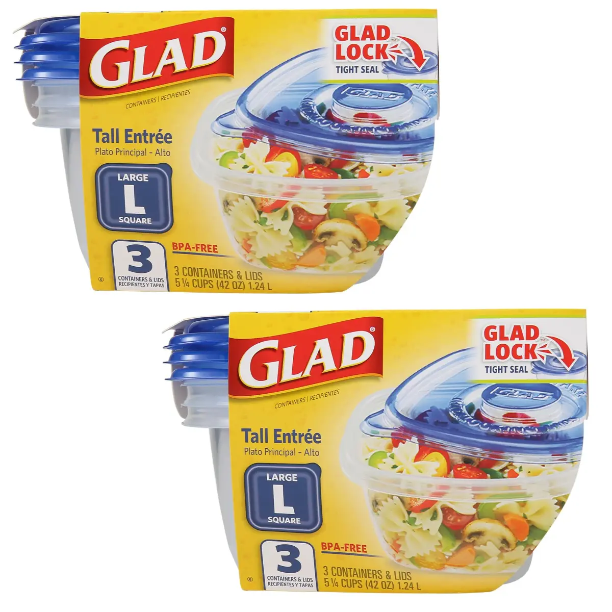 Glad GladWare Tall Entree Containers, Large Square, 42 Oz, 3 Count, 2-Pack - main product image