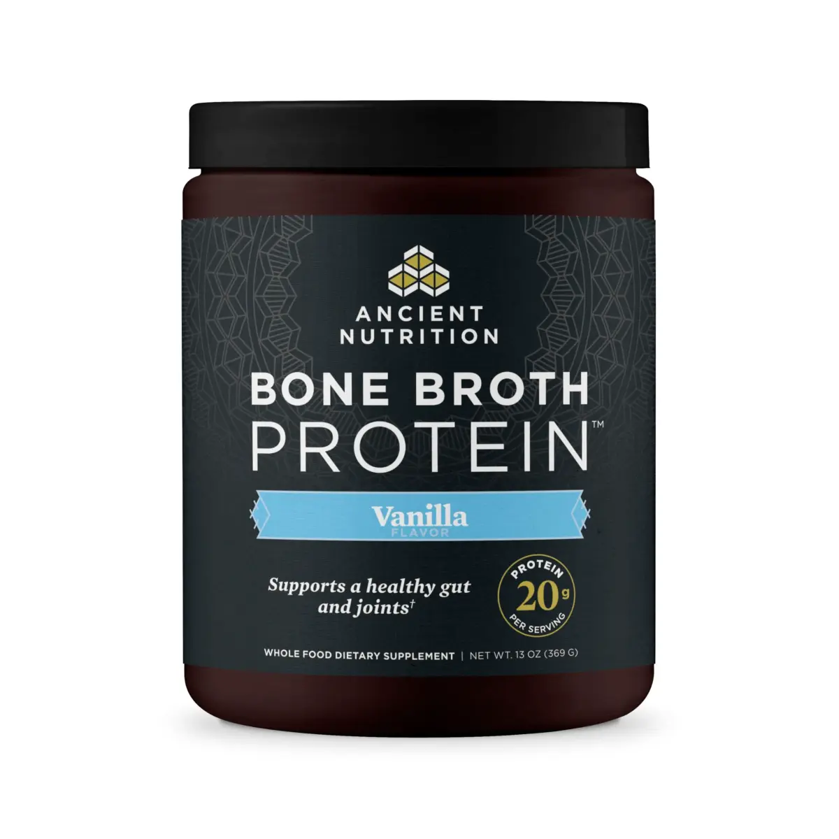 Ancient Nutrition Grass Fed Bone Broth Protein Powder Vanilla 13oz (368g) | 20g Protein, Gut + Joint Support - main product image
