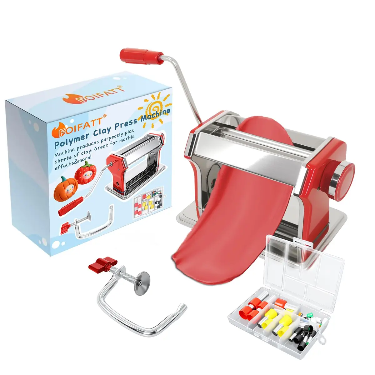 Foifatt Polymer Clay Press Machine with 6 Thickness Settings | Stainless Steel Clay Roller for Smooth Sheets - main product image