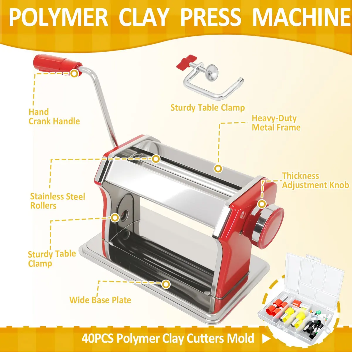 Foifatt Polymer Clay Press Machine with 6 Thickness Settings | Stainless Steel Clay Roller for Smooth Sheets - view 7