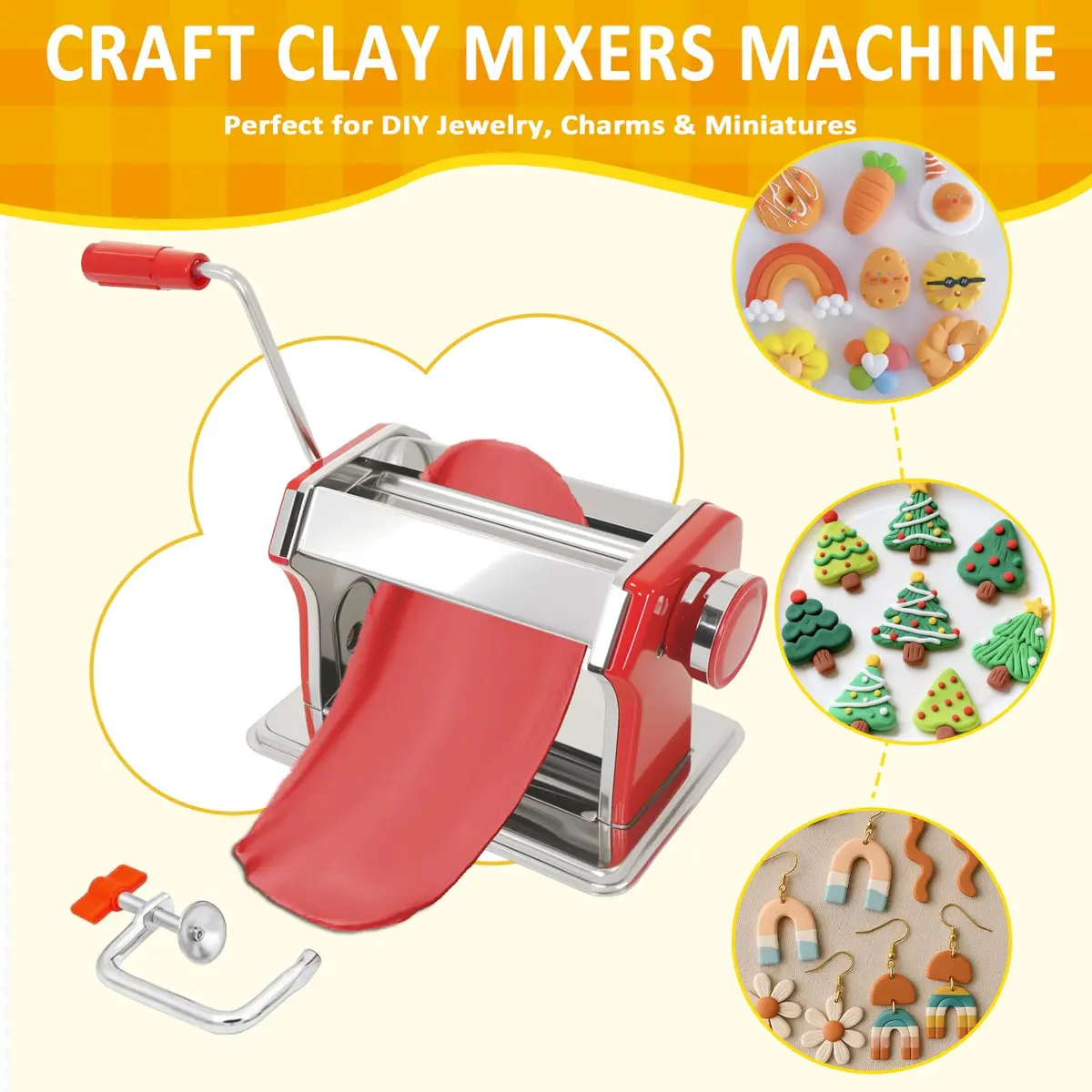 Foifatt Polymer Clay Press Machine with 6 Thickness Settings | Stainless Steel Clay Roller for Smooth Sheets - view 4