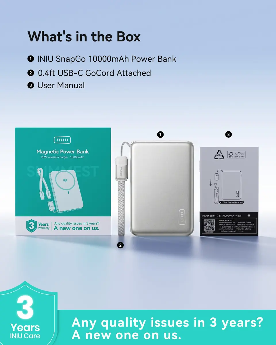 INIU Power Bank 25W Portable Charger 10,000mAh | Slim Magnetic Wireless & Fast Wired Charging - view 4