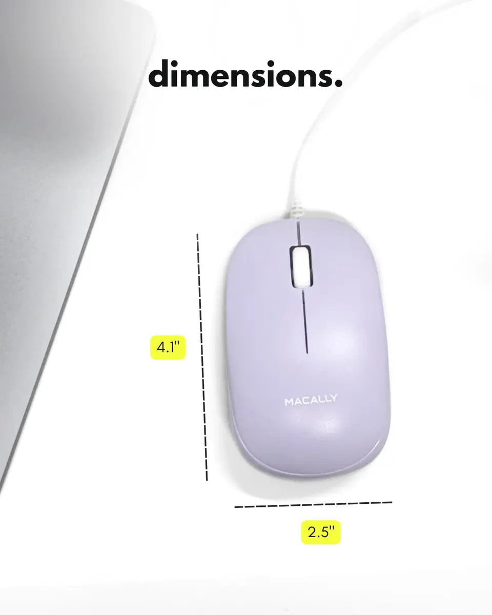 Macally Wired Mouse for Mac and PC - Dual USB C + A Plug - Ambidextrous 3 Button Optical Sensor, 1200 DPI, Purple - view 7