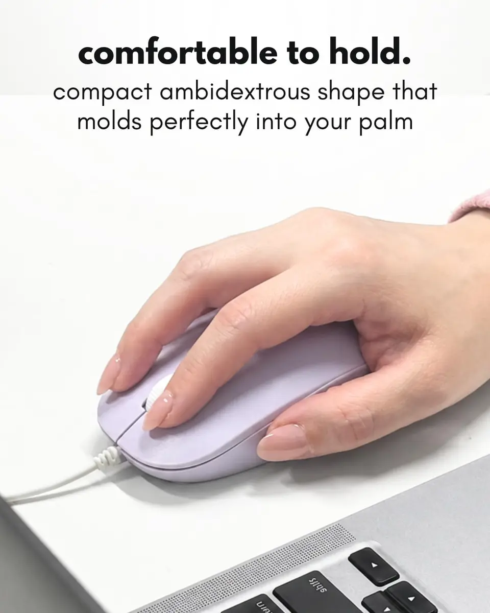 Macally Wired Mouse for Mac and PC - Dual USB C + A Plug - Ambidextrous 3 Button Optical Sensor, 1200 DPI, Purple - view 4